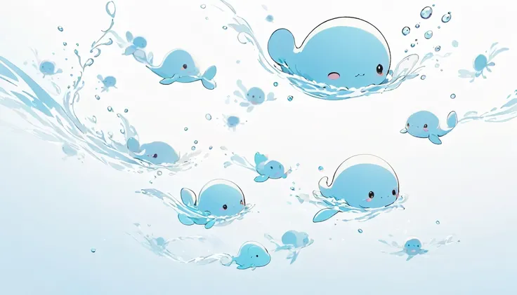 White background、Personified sperm、Deformation、Swimming in the same direction in the white space、cute