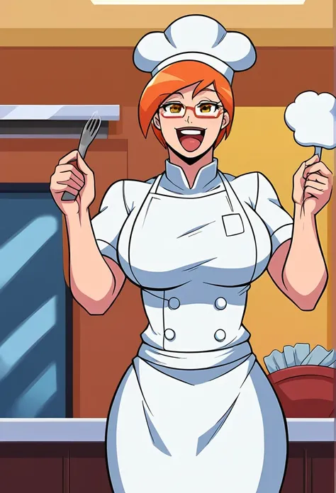 busty  chef woman so happy