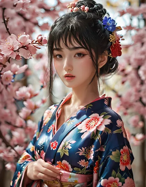 Amazing beauty, full body, toes, Paris Fashion Week model, Japanese kimono (Highly detailed CG Unity 8K wallpaper, best quality, highly detailed, camera angle: 1.2, professional lighting), 22 years old, black hair,