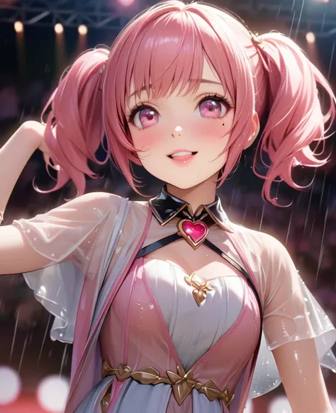 One Girl、Looking at the audience、lovely,
Beautiful pink eyes、short twin tail hair , Mole under the eye、Plump and glossy lips、Heart-shaped choca、Idol、Her name is Rico,smile、ー、。.。.。.。.。.。.。.。.。.。.。.。.。.。.。.。.。.。.3D、Realistic、
The idols costume was soaked in ...