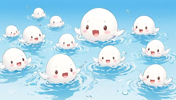 White background、Personified sperm、Deformation、cute、Swimming in the same direction