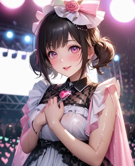 One Girl、Looking at the audience、lovely,
Beautiful pink eyes、short twin tail hair , Mole under the eye、Plump and glossy lips、Heart-shaped choca、Idol、Her name is Rico,smile、ー、。.。.。.。.。.。.。.。.。.。.。.。.。.。.。.。.。.。.3D、Realistic、
The idols costume was soaked in ...