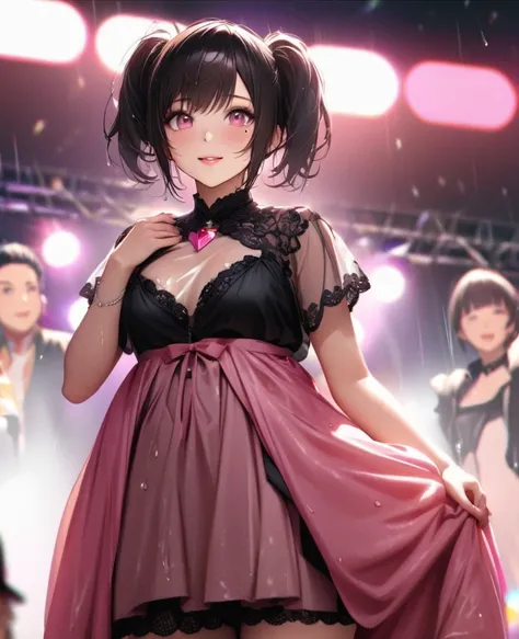 One Girl、Looking at the audience、lovely,
Beautiful pink eyes、short twin tail hair , Mole under the eye、Plump and glossy lips、Heart-shaped choca、Idol、Her name is Rico,smile、ー、。.。.。.。.。.。.。.。.。.。.。.。.。.。.。.。.。.。.3D、Realistic、
The idols costume was soaked in ...