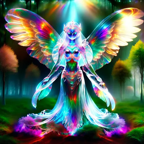 hyper detailed masterpiece, dynamic, awesome quality,DonMSp3ctr4lXL,transluscent pari, Ethereal and graceful beings,  beautiful winged women, nature and magic,  purity, enchantment, healing powers, benevolent, zestful,3d graphics 