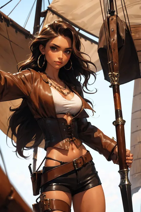 (masterpiece), best quality, expressive eyes, perfect face, (pirate ship background), (standing), (smirk), (closeup view), (1gir...