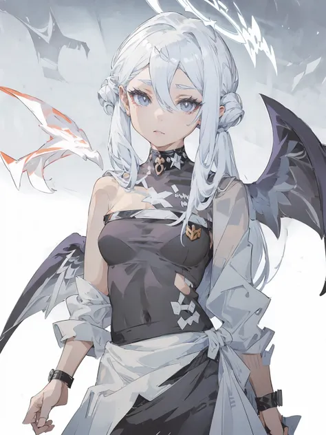 White Hair,White eyelashes,White Eyes,looking at the camera,Black long shirt,Realistic clothing drawing,Drawing range is from the waist up,An ennui look,Gazing somewhere far away,Fleeting atmosphere,Her hair is long and straight.,Smoke is shining,Wearing f...