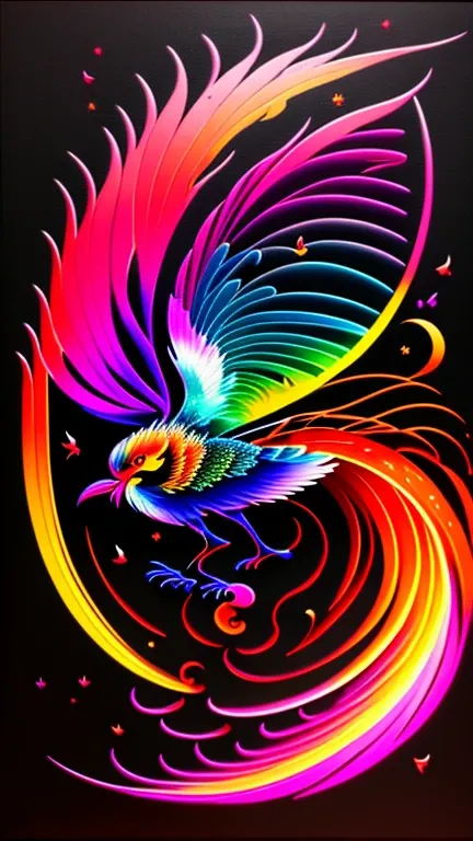 Colorful Umabareia painting on a black background, Breathtaking Rendering, Inside the Radiation Connection, Inspired by Kinuko Y. Crafting,,Magical Elements,Phoenix Icon,oh, beautiful,Cast colorful spells,Bright flash,flash