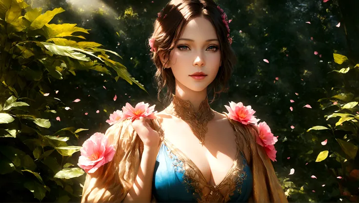 a beautiful sexy girl, detailed face and body, realistic, elegant dress, posing in a dreamy garden, detailed flower petals, sunlight filtering through the trees, vibrant colors, detailed texture, cinematic lighting, photorealistic, 8k, high resolution, mas...