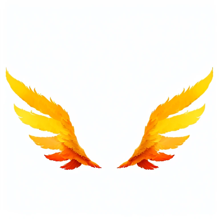 wings are orange and yellow with a white background, 2 wings, logo without text, eagle wings, wing, with fiery golden wings, devi wings, eagle logo, with two pairs of wings, wings, fiery wings, symmetric wings, f32, f 3 2, no gradients, with wings, hawk wi...