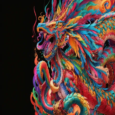 colorful dragon with a snake on its back, digital painting of Quetzalcoatl, altamente intrincado e colorido, Quetzalcoatl, obra-prima intrincada colorida, cheio de cores e detalhes ricos, intrincado colorido masterpiece, muito detalhado e colorido, altamen...