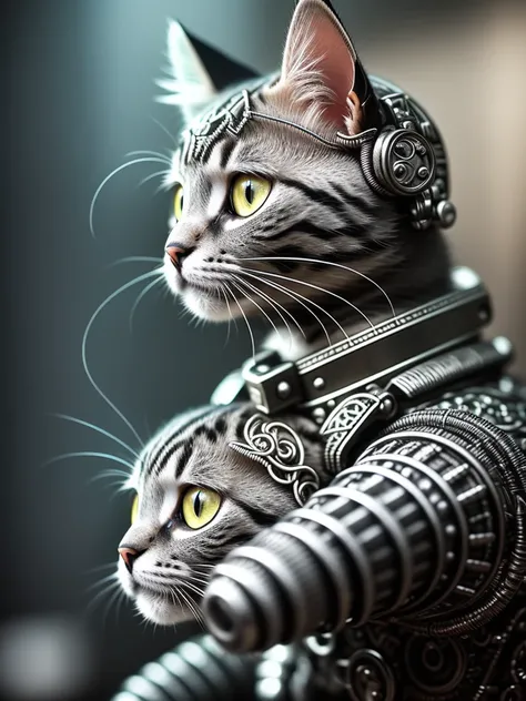 a cute kitten made out of metal, (cyborg:1.1), ([tail | detailed wire]:1.3), (intricate details), hdr, (intricate details, hyperdetailed:1.2), cinematic shot, vignette, centered