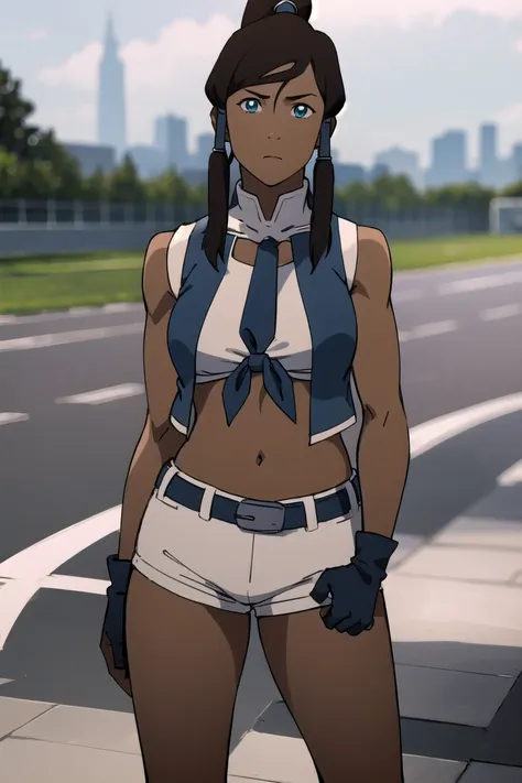 avatarkorra, korra, long hair, black hair, ponytail, dark skin, dark-skinned female, topknot, break , break looking at viewer, b...