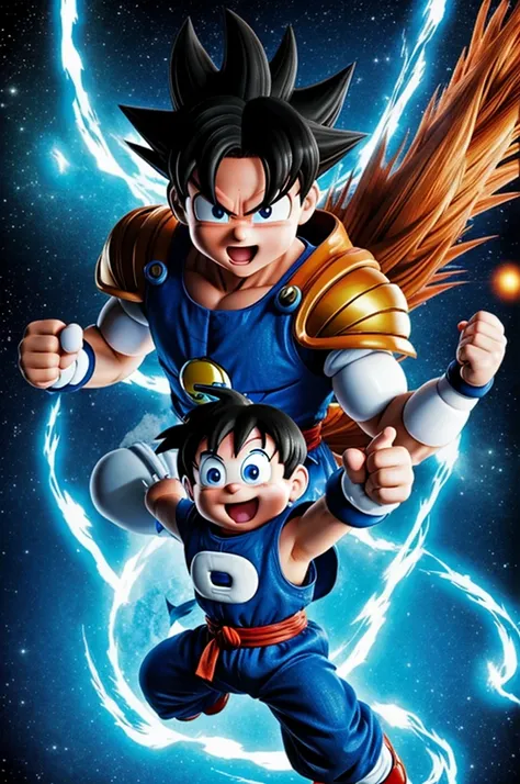 Make an AI picture of doraemon character Gian in goku ultra instinct form