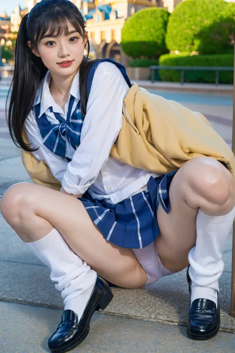 (photorealistic:1.4), best quality, masterpiece, raw 32k photo, (extremely detailed japanese beautiful girl), (extremely detailed eyes:1.2), (cute face:1.2), ultra-detailed, ultra high res, amazing, BREAK,sitting,
(school uniform:1.5),(full body:1.2), deta...