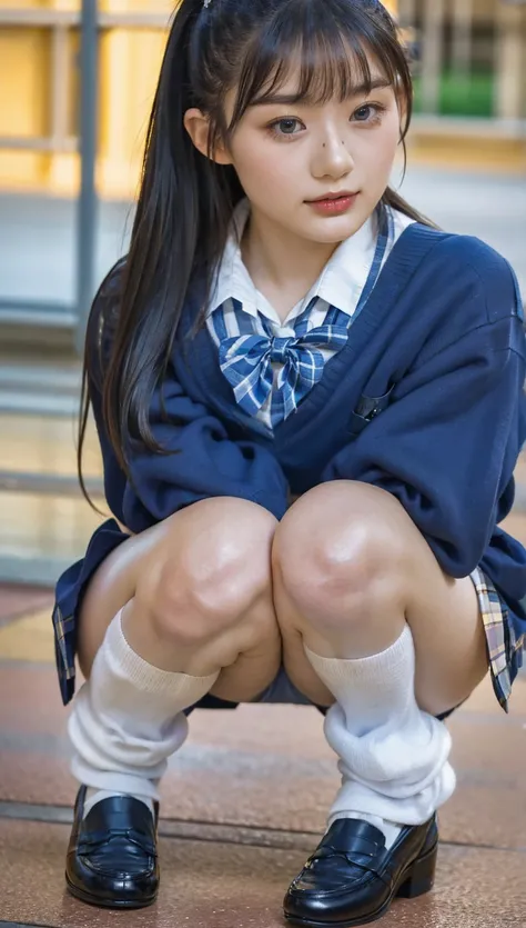 (photorealistic:1.4), best quality, masterpiece, raw 32k photo, (extremely detailed japanese beautiful girl), (extremely detailed eyes:1.2), (cute face:1.2), ultra-detailed, ultra high res, amazing, BREAK,(squatting),
(school uniform:1.5), (full body:1.2),...