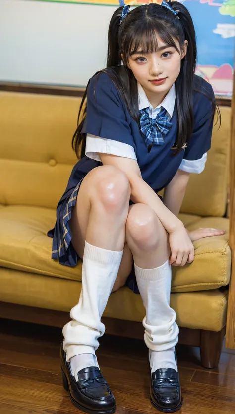 (photorealistic:1.4), best quality, masterpiece, raw 32k photo, (extremely detailed japanese beautiful girl), (extremely detailed eyes:1.2), (cute face:1.2), ultra-detailed, ultra high res, amazing, BREAK,sitting,
(school uniform:1.5),(full body:1.2), deta...