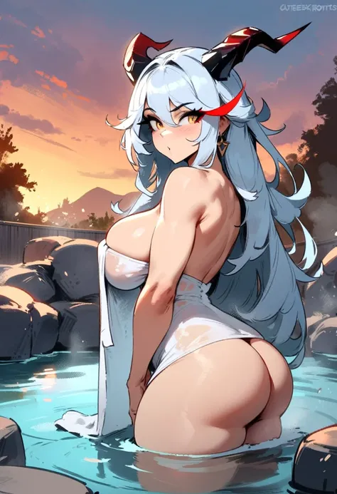 1girl, aegir (azur lane), azur lane  masterpiece, best quality, very aesthetic, absurdres, newest  perfect anatomy, slim body, ,perfect hands, , ,  by nyantcha,,by cutesexyrobutts,by khyle ///// , , , silvery white hair with a single prominent red streak ,...