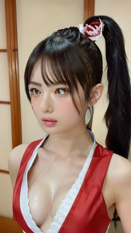 (masterpiece:1.3), (8k, Photorealistic, RAW Photos, Best image quality: 1.4), Japanese, (1 Girl),(shiranui mai), Beautiful Face, (A vivid face), (ponytail:1.3), Beautiful hairstyle, Realistic eyes, Beautiful Eyes, (Realistic Skin), Beautiful Skin, charm, U...