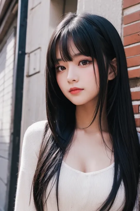 Cute girl with long black hair and red eyes