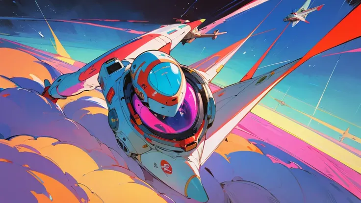 Cartoon character wearing a space suit flying a plane, Portrait anime astronaut girl, Pilot Girl, cute Pilot Girl, lo-fi girl, Akira art style, macross style, Akira-style illustration, style of akira motion movie, M Cross, Akira Vibe, Inspired by Josan Gon...