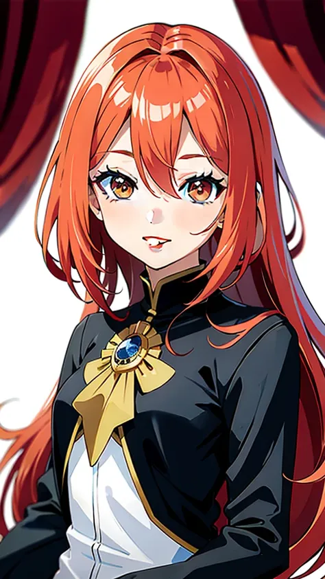 garota de anime com cabelo ruivo e gravata borboleta, [[[[galsoning evily]]]], bright red head, com olhos vermelhos brilhantes, ...