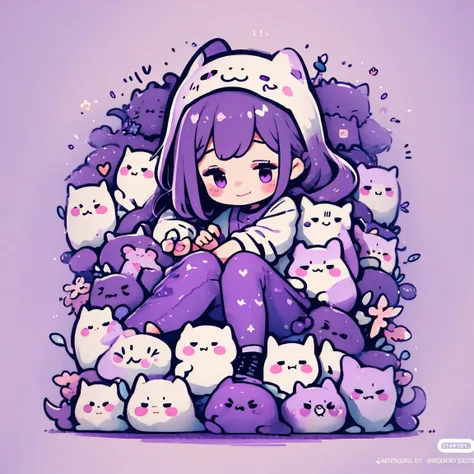 create a cute and cozy purple themed twitch banner for meganngames, chibi