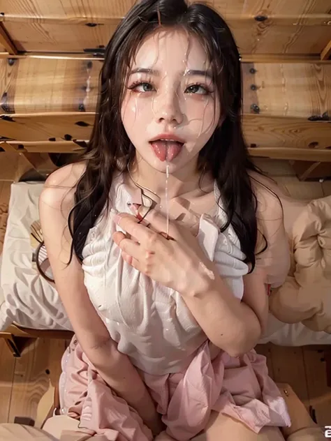 Korean girl，20 years old，hotel room，Sexy，Head bulge