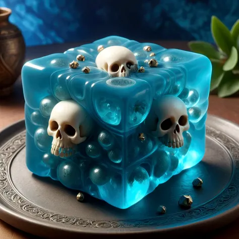 The Gelatinous Cubes are a dazzling array of bite-sized treats, each cube exhibiting a vibrant and otherworldly glow. These cubes are slightly translucent, allowing glimpses of the magical ingredients suspended within. They come in an assortment of jewel-t...