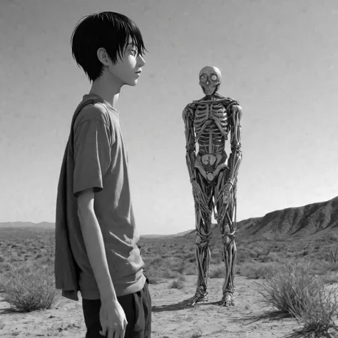 lost in the desert (anime), bizarre scenario, Junji Ito, Yusuke Murata, black and white, 8k, anime, horror