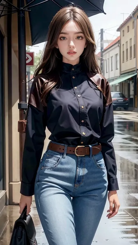 Mariam, Highest quality,(beauty), One Girl,Physically Based Rendering ,Ultra-high resolution,(Cowboy Shot:1.5),Tight waist, skinny, Leona MS , Big Blue Eyes,Long legs,（Jeans Super Mini Short High Leg Pants）,Leather Belt,,Medium milk beautiful milk、,Puffy e...