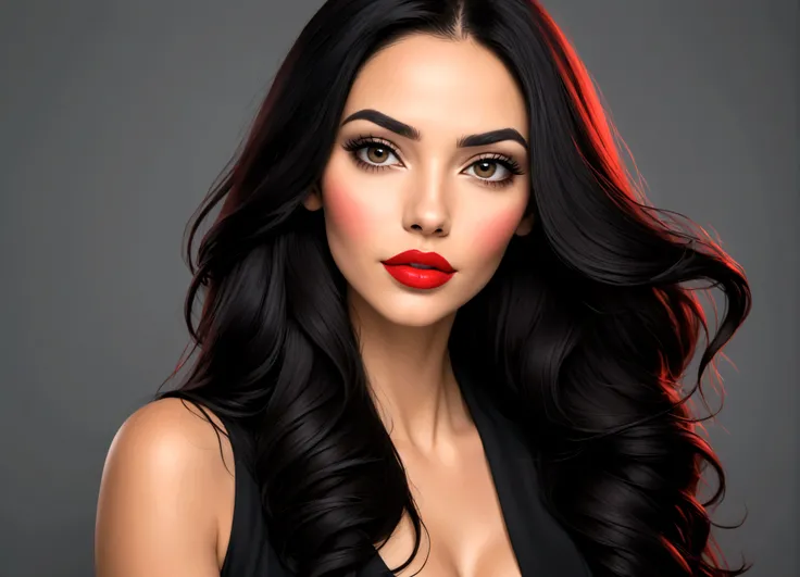 arafed woman with long hair and Red lipstick posing for a picture, Catarina, imagem de perfil, Red lips, foto profissional, mulher de 30 anos, Mulher de 3 0 anos, lobo angie, foto de jessica devic, foto de perfil profissional, moleksandra shchaslyva, com c...