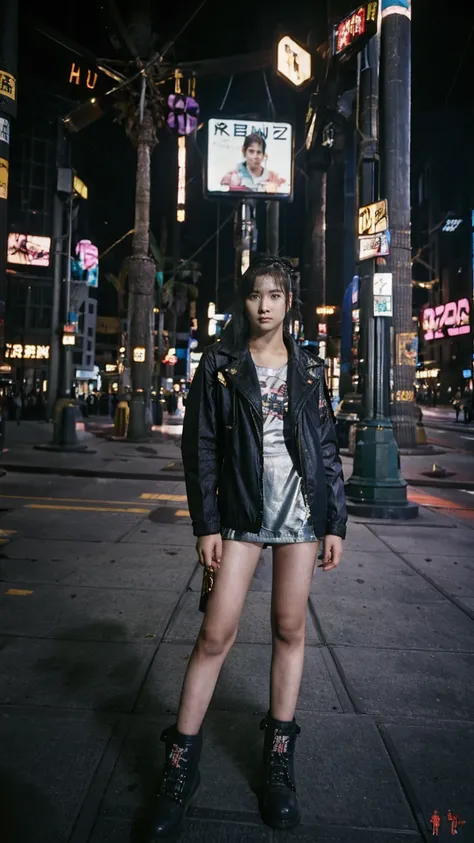 the girl wearing jacket on the street in japan, cyberpunk2077, zee jkt48