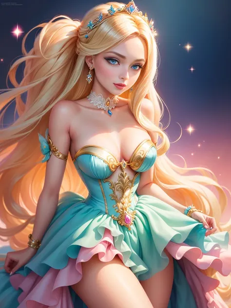 Bright and glamorous portrait of a Barbie doll with impeccable details., capture her elegance and charm in high definition computer graphics.. Radiant and flawless, the doll has a stylish outfit, stunning blue eyes, and perfectly styled (blonde hair:1.2). ...