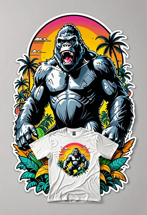 (((a sticker))), (((white background))),splash art, intricately detailed t-shirt design ready for print , 2d, one angry wild sho...