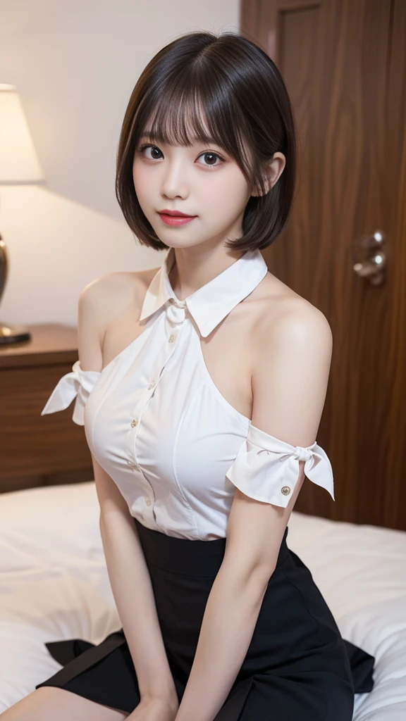 (8k, RAW Photos, Highest quality, Master:1.2), (Realistic, photo-Realistic:1.37), Super detailed, 1 Girl, cute, alone, Beautifully detailed skies, Detailed face, night, Sitting, Date, (Blushing), (smile: 1.1), (shut up), Big Breasts, Beautiful and delicate...