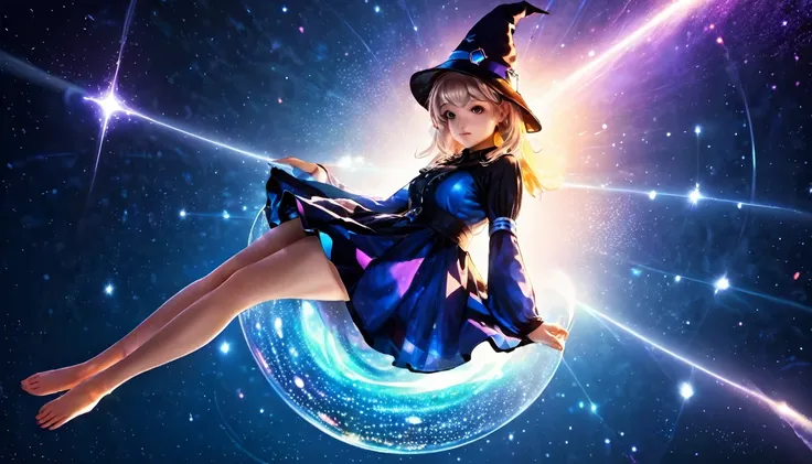 Highest quality, High resolution, One girl, Fairy, Witch Hat, Floating in space, Energy sphere, Particles of light, Shiny Hair, Shining Star, Fantasy,