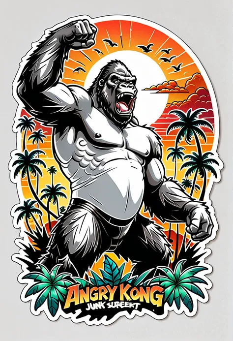 (((a sticker))), (((white background))),splash art, intricately detailed t-shirt design ready for print , 2d, one angry wild sho...