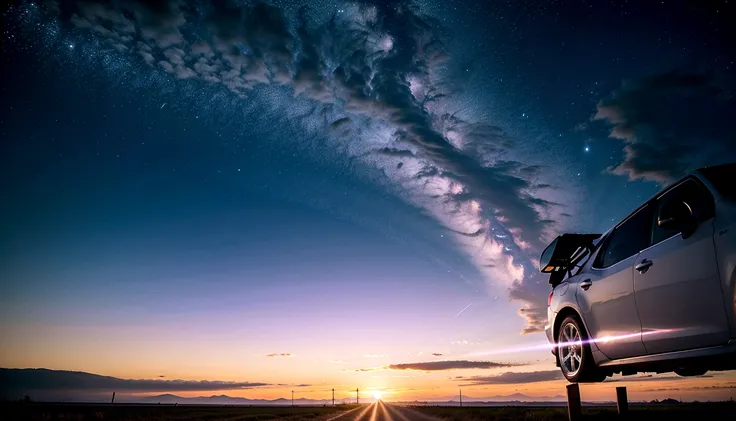 purple car, road