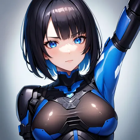 1girl, short black hair, blue eyes, robot body, close up, 8K, Hi-Res