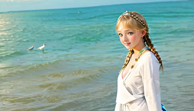 ,((highest quality))),8k,((masterpiece)),(very sophisticated and beautiful), a girl emerges from the sea, the swan princess of r...