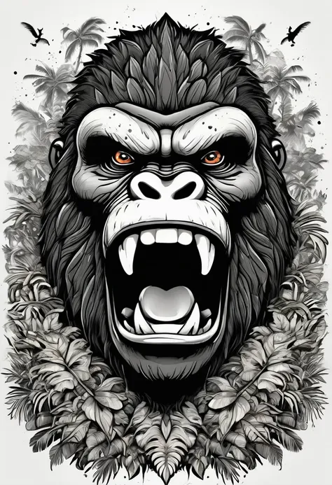 (((a sticker))), (((white background))),splash art, intricately detailed t-shirt design ready for print , 2d, one angry wild sho...