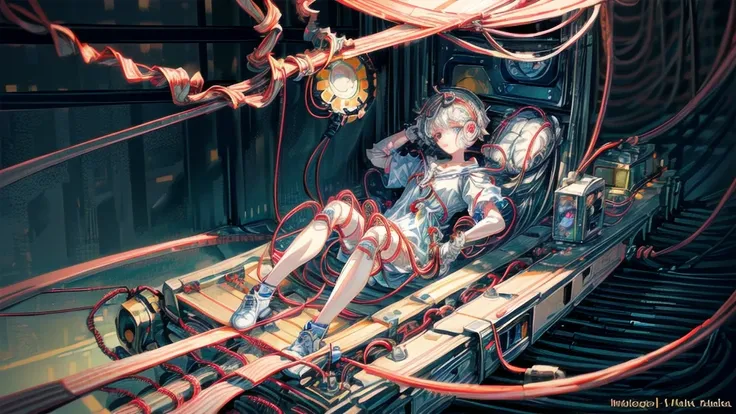 (((masterpiece))), (((Highest quality))), ((Very detailed)), (Highly detailed CG illustrations), ((Very delicate and beautiful)),(Cute and delicate face),Light,((1. Machine Girl)),alone,whole body,(Machine made joints:1.4),((Mechanical Limbs)),(Muscle swel...