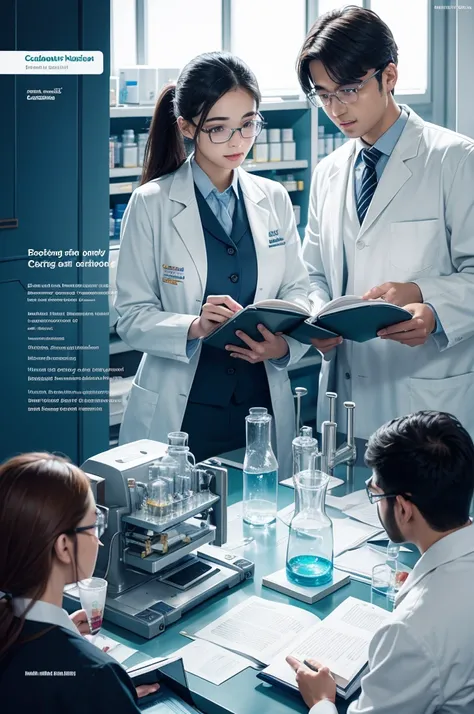 Chemistry book cover with chemists working 
