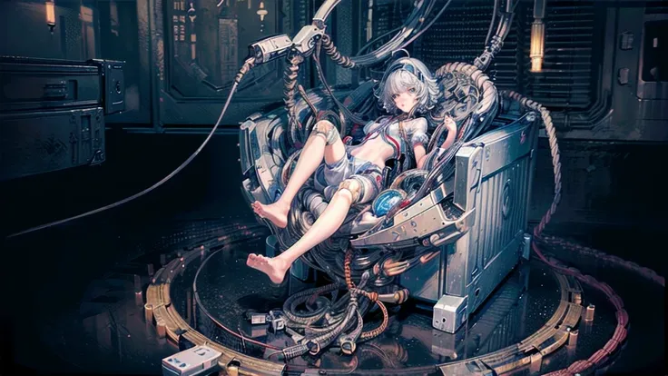 (((masterpiece))), (((Highest quality))), ((Very detailed)), (Highly detailed CG illustrations), ((Very delicate and beautiful)),(Cute and delicate face),Light,((1. Machine Girl)),alone,whole body,(Machine made joints:1.4),((Mechanical Limbs)),(Muscle swel...