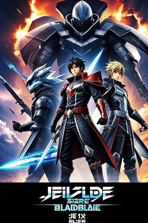 Poster image for an action and Jrpg video game with a giant text that says "Jet blade" with an anime style 