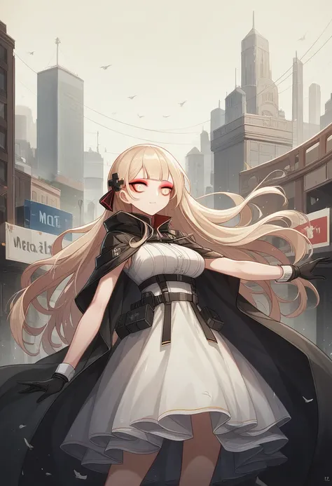 (extremely detailed CG unity 8k wallpaper),(masterpiece), (best quality), (ultra-detailed), (best illustration),(best shadow), cowboy shot, (sharp eyeliner, eyeshadow, detailed eyes:1.1), (city background:1.2), ,BREAK , mod3 (girls frontline), , 