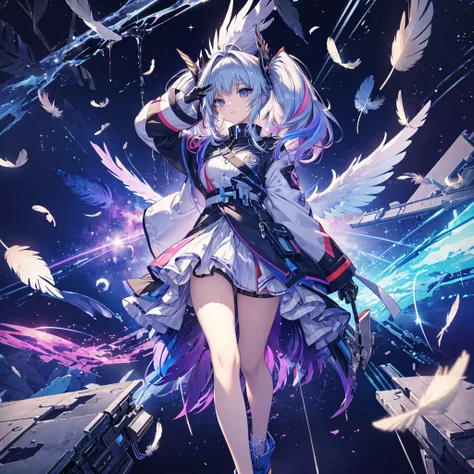 ((Archangel　Fantasy　Rainbow Hair　Make your hair rainbow-colored on the inside　Twin tails　Dull blue eyes))　((Has a galaxy　uniform　Put on a coat without putting your arms through it))　(((Wings many times larger than mine　Gradient Feathers　Glass Feather)))　Pi...