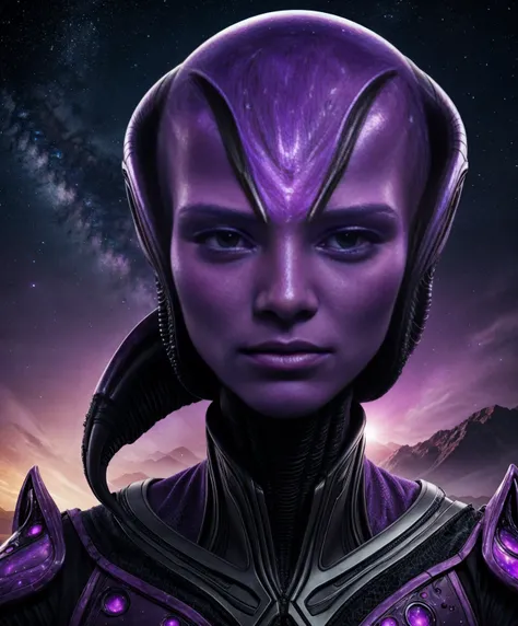 alien extraterrestrial persons exotic aliens purple amber cosmic scenery landscape full face portrait double face