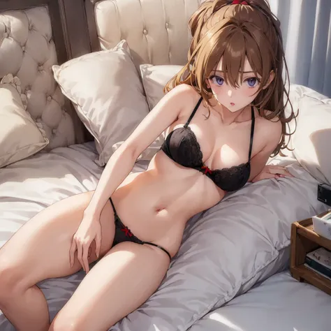 (((((1girl)))))(((((In the center))))))(master detailed anime)(master quality)(RAW Photos))(8K)(Realistic, photo Realistic:1.2), ((Highest quality))Sexy beauty bedroom on bed bra panty real human body,Perfect Anatomy(spread legs)(Asuka Langley Soryu)(Evang...