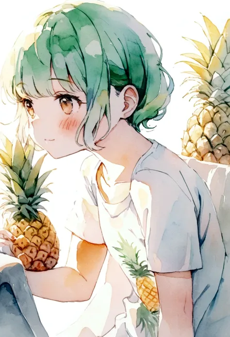 Watercolor t-shirt design, pineapple